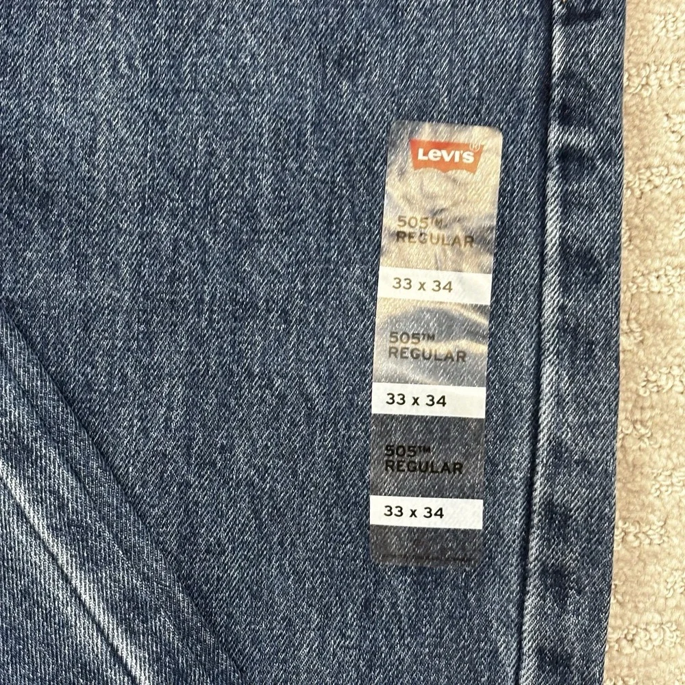 Levis 505 Regular Fit Jeans Medium Blue Stonewash Straight Leg Sz 33X34